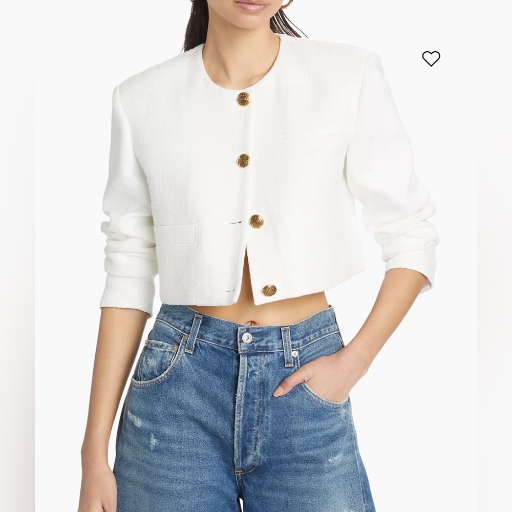 Citizens Of Humanity White Cropped Bouclé Jacket with Gold Buttons